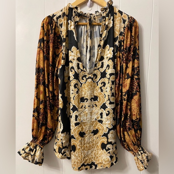 Free People Rhythm In The Night Tunic OB1600230 Satin Printed Ruffles Keyhole - Picture 8 of 11